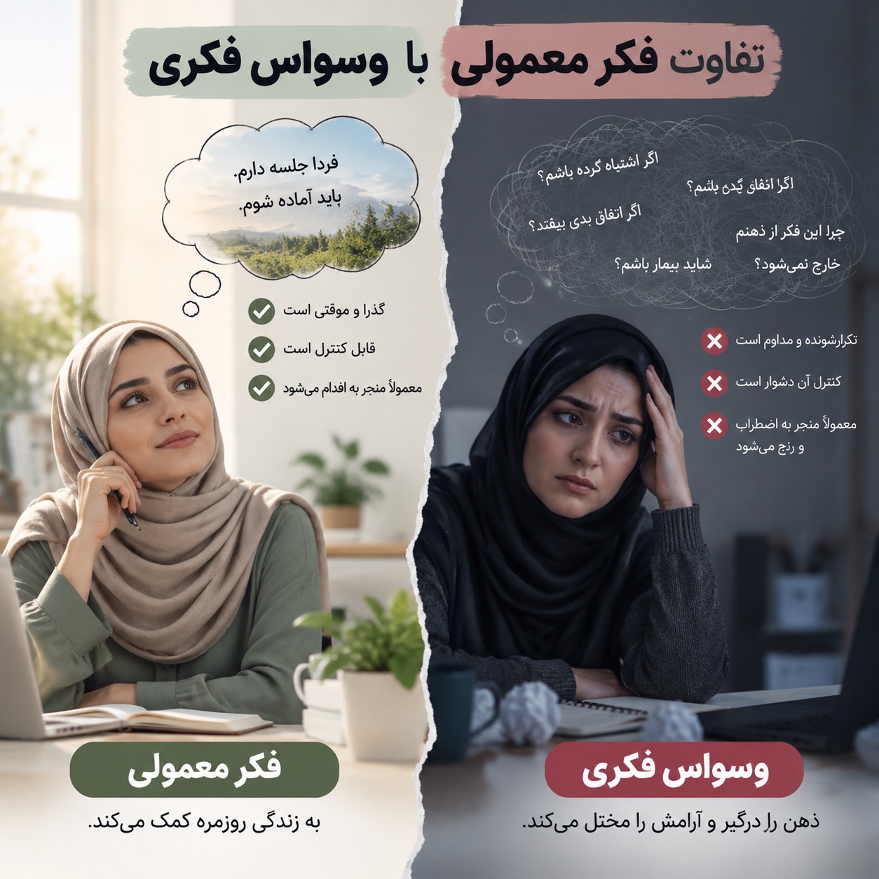 تفاوت فکر معمولی با وسواس فکری